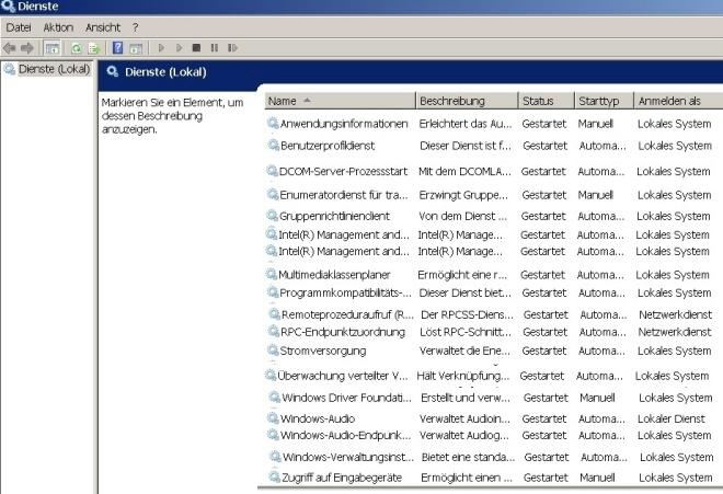 Windows Dienst die noch laufen klein